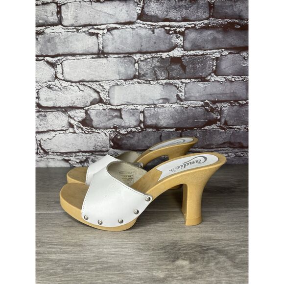Candie's White Leather Platform Wooden Heel Sandals Women Sz 8M US/39EU Y2K 90’s - Picture 13 of 16